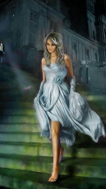 Image woman in white dress sitting on stairs