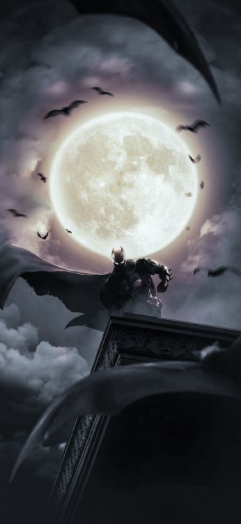 Batman, Superhelden, Atmosphäre, Cloud, Mond. Wallpaper in 1080x2340 Resolution