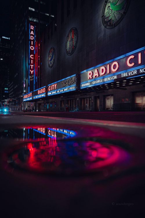 rockefeller center, automotive lighting, building, electricity, midnight