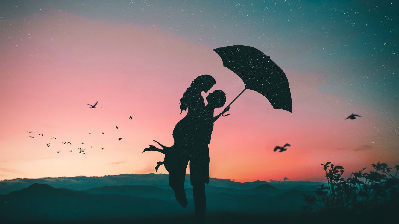 People in Nature, Umbrella, Illustration, Silhouette, Happy. Wallpaper in 2662x1497 Resolution