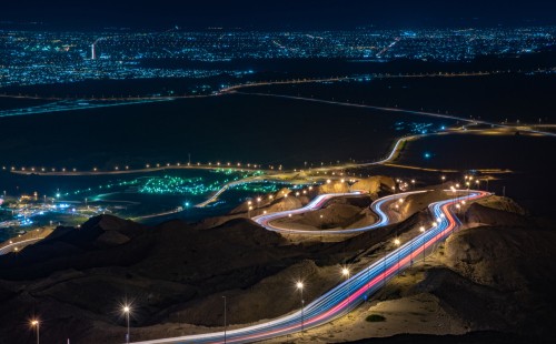 Image aerial view of city during night time