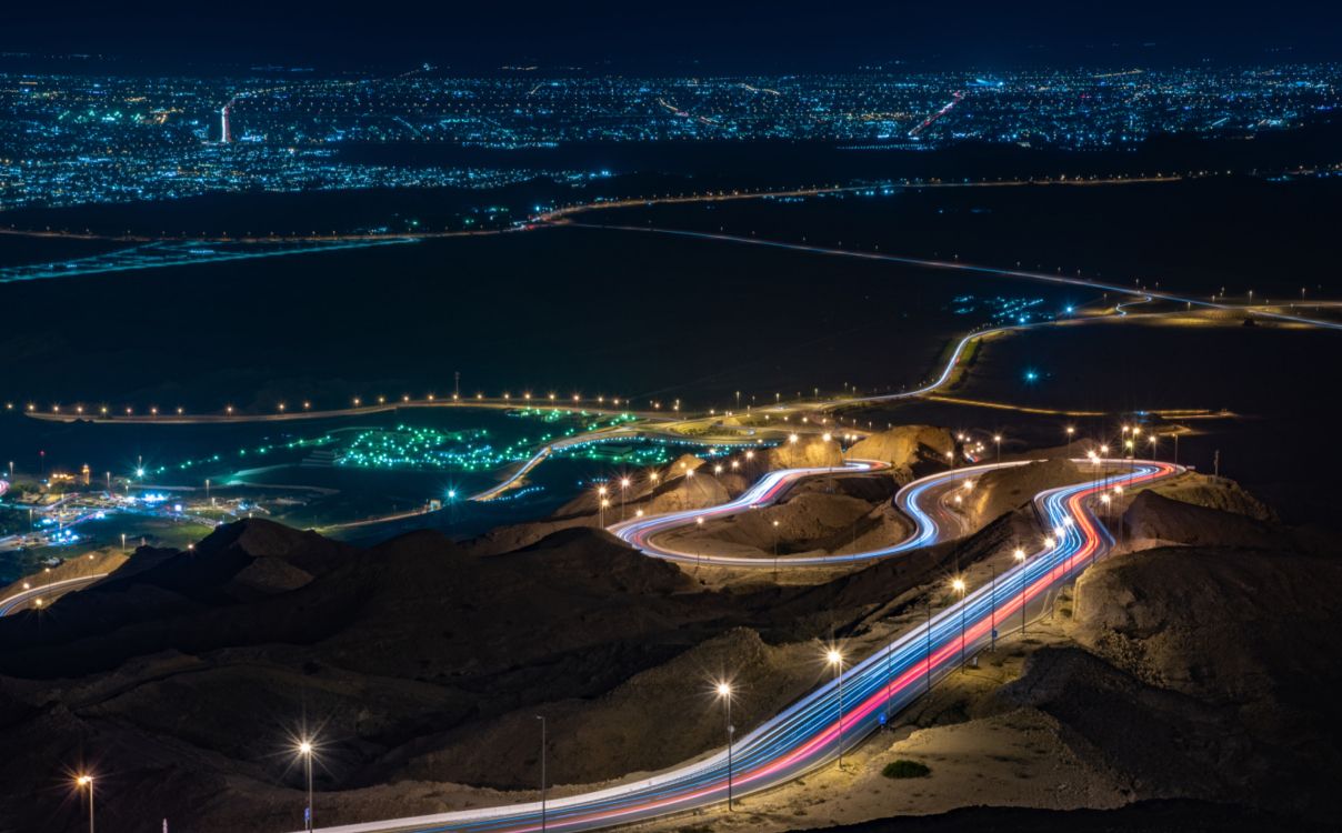 aerial view of city during night time