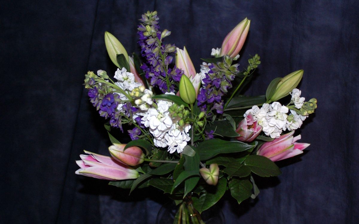 white and purple flower bouquet