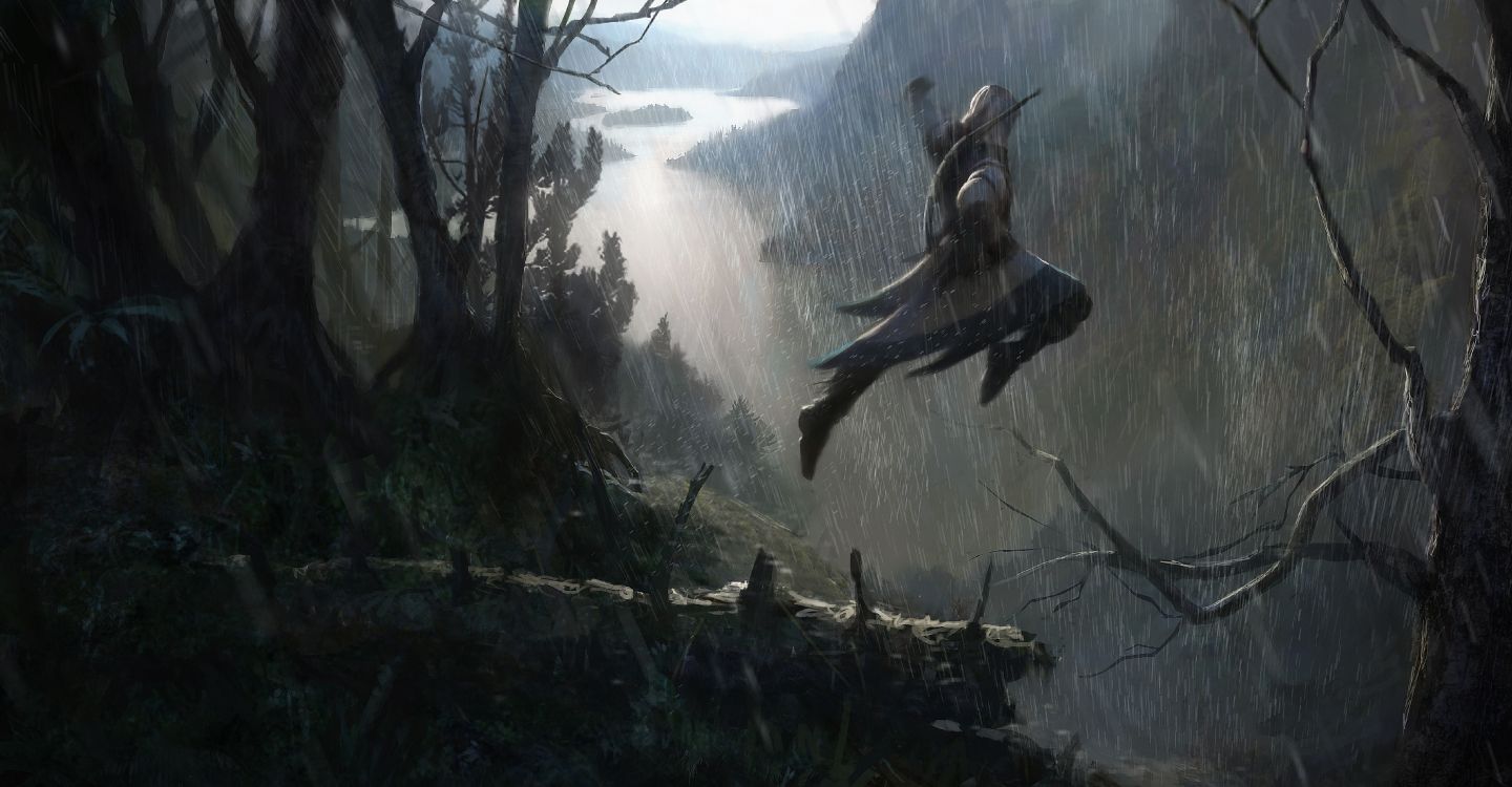Assassins Creed III, Assassins Creed, Forêt, Obscurité, Art. Wallpaper in 5000x2604 Resolution
