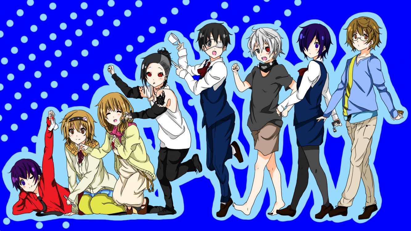 Gruppe Von Menschen im Schwarzen Anzug Anime-Charakter. Wallpaper in 2880x1620 Resolution