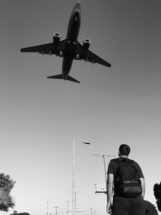 aviation, air travel, airplane, airliner, black and white