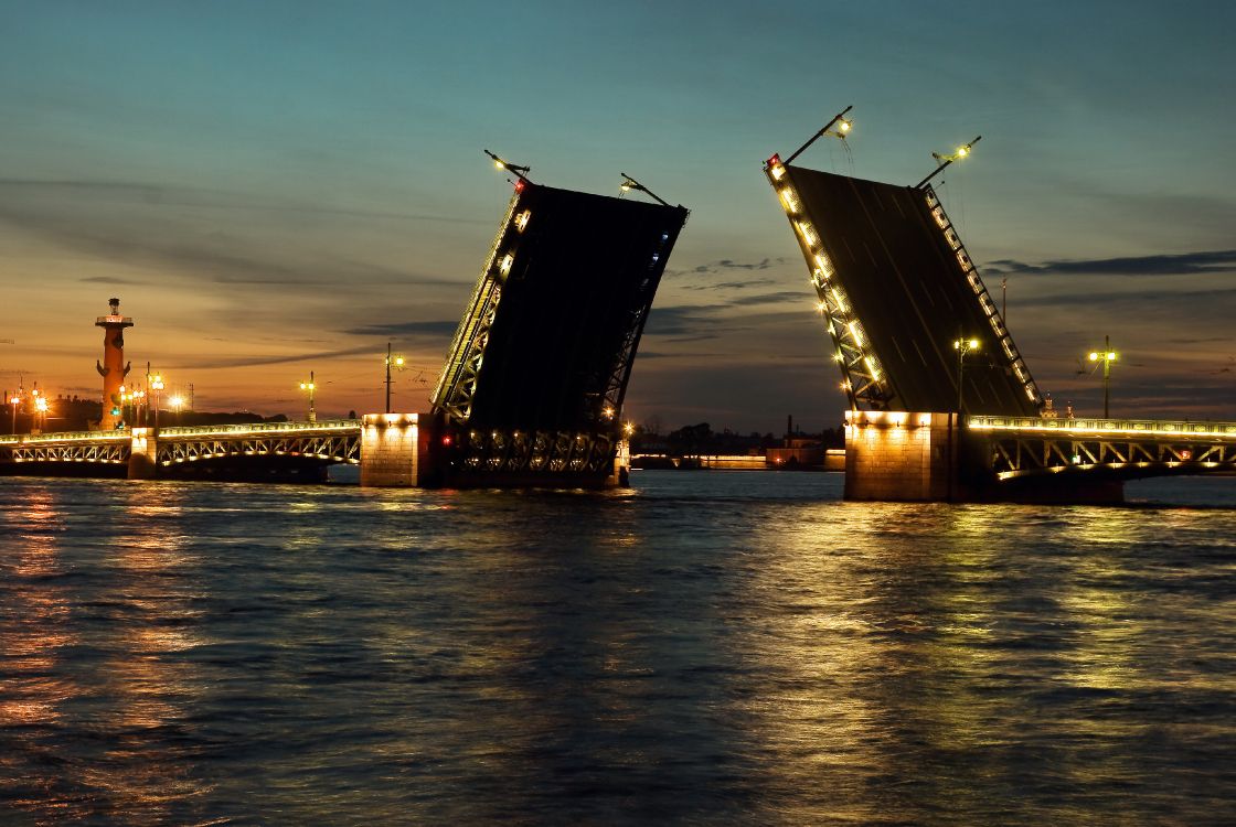 瓦河, 晚上, 可移动座桥, 黄昏, 猩红色的帆 壁纸 3872x2592 允许