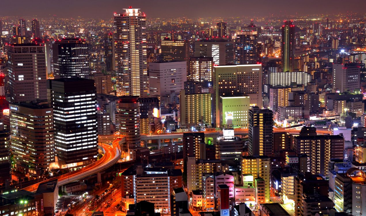 city with high rise buildings during night time