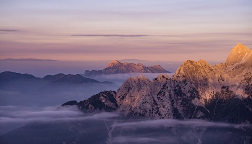 Image summer mountians, mountain, mountain range, summit, afterglow