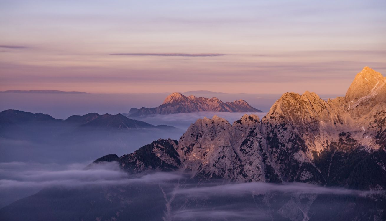 summer mountians, mountain, mountain range, summit, afterglow