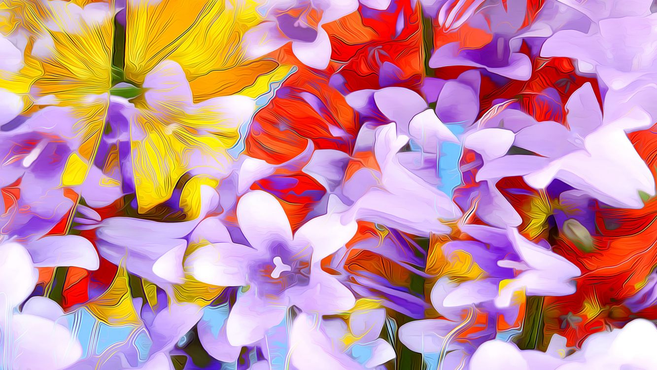 Ilustración de Flor Amarilla Blanca y Azul. Wallpaper in 3840x2160 Resolution