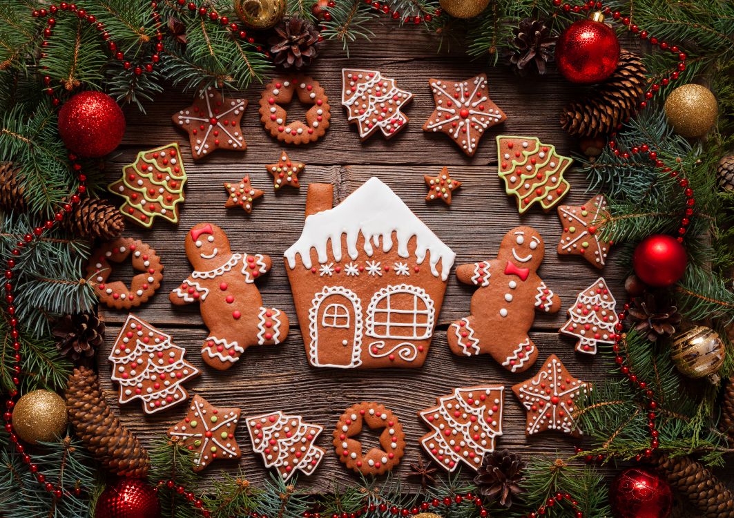 Gingerbread House, Christmas Day, Gingerbread Man, New Year, Christmas Tree. Wallpaper in 4999x3527 Resolution
