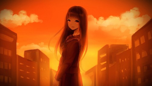 Image woman in black dress anime character