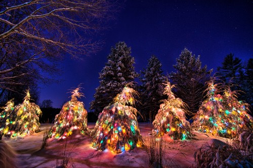 Image snow, garland, winter, night, new year