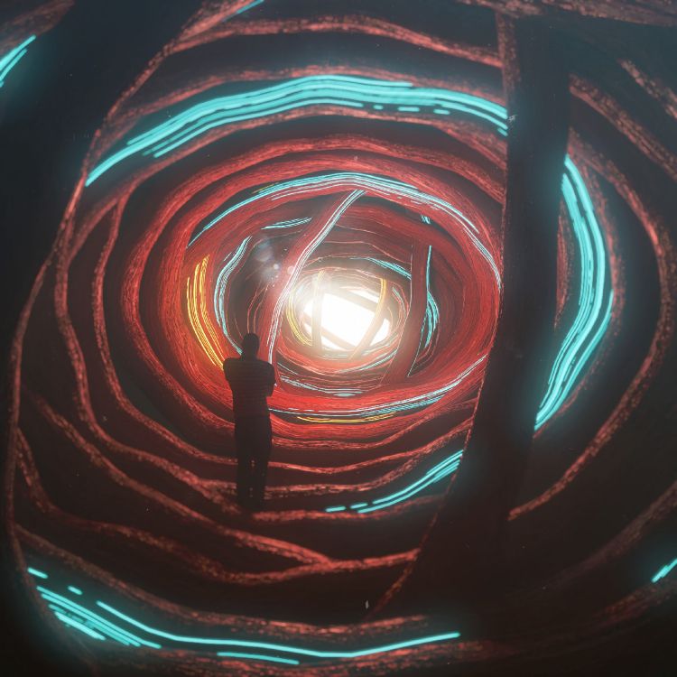 Hombre de Pie en el Túnel Azul y Negro. Wallpaper in 2560x2560 Resolution