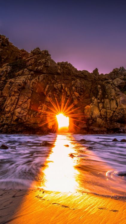 大海, 性质, 海岸, 日落, 洞穴 壁纸 1080x1920 允许