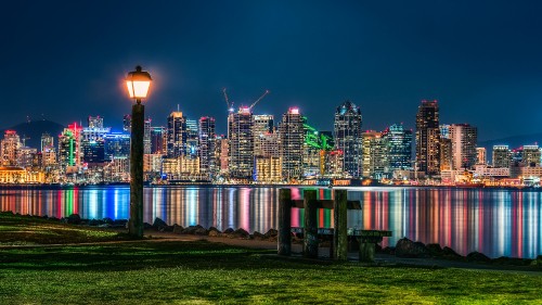 Image city skyline during night time