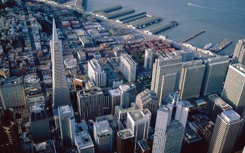 Image aerial view of city buildings during daytime