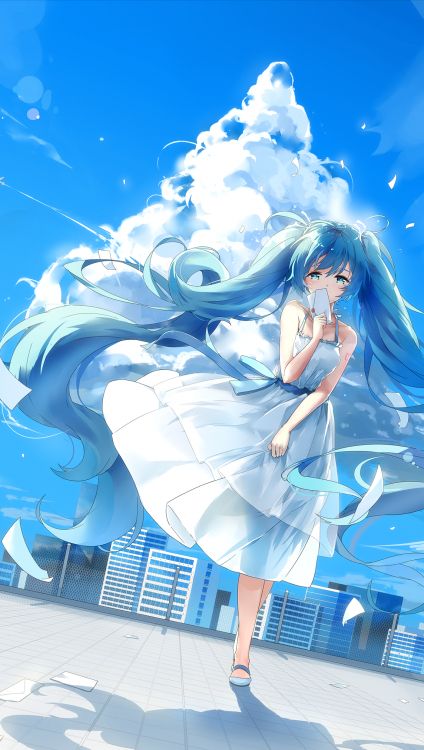 animated cartoon, anime art, drawing, hatsune miku, blue