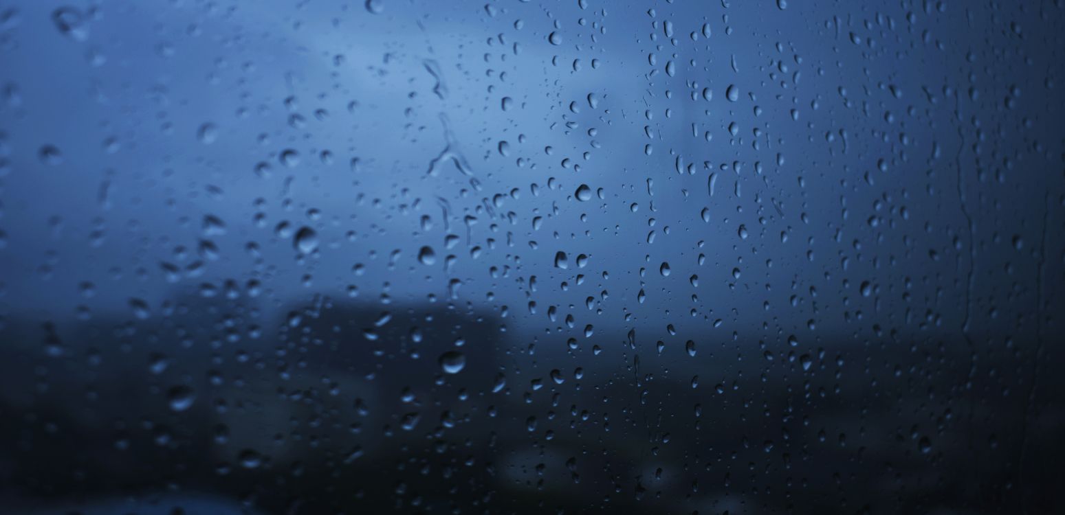 Drop, Rain, Glass, Blue, Water. Wallpaper in 8192x3965 Resolution
