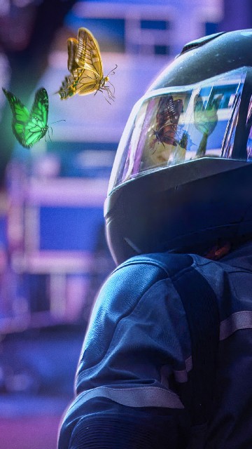Image person in black helmet and black jacket