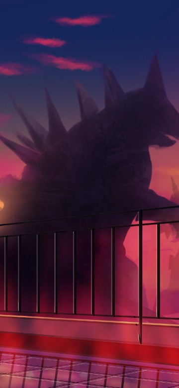 Image silhouette of cat on railings during sunset