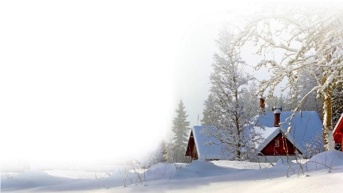 Image brown house on snow covered ground