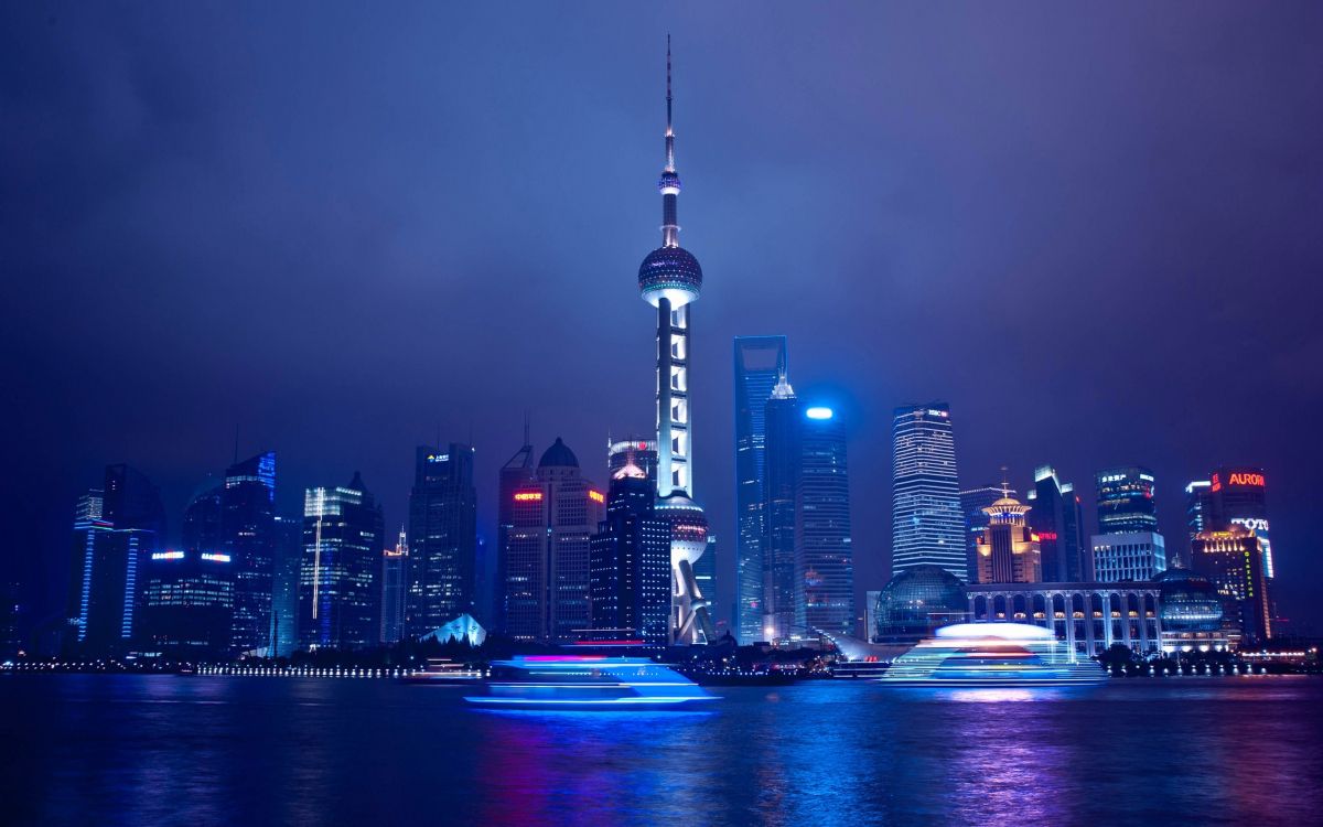 city skyline during night time