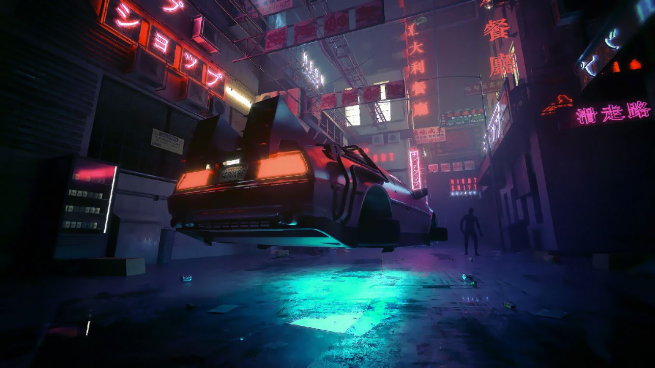 庞克, Synthwave, 星体th动, 车灯, 紫色的 壁纸 1920x1080 允许