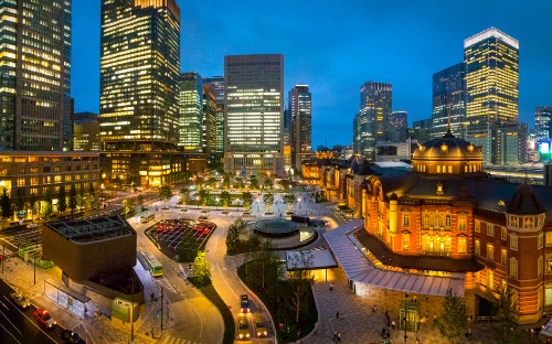 Image high rise buildings during night time