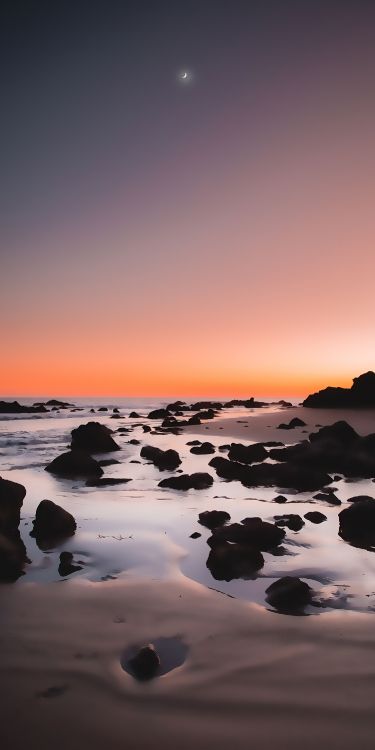 Beach, Rock, Nature, Water, Afterglow. Wallpaper in 1500x3000 Resolution