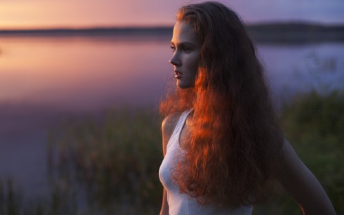 Image long hair, sunlight, girl, tree, woman