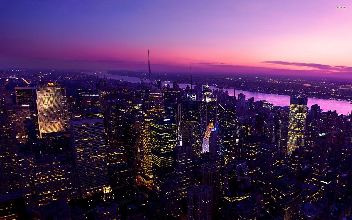 aerial view of city buildings during night time