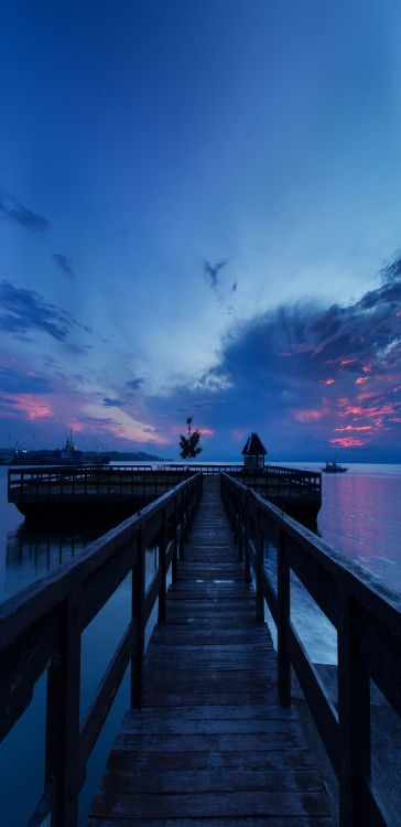 Puente de Madera en la Noche, Puente, Mar, Muelle, Agua. Wallpaper in 1440x2960 Resolution