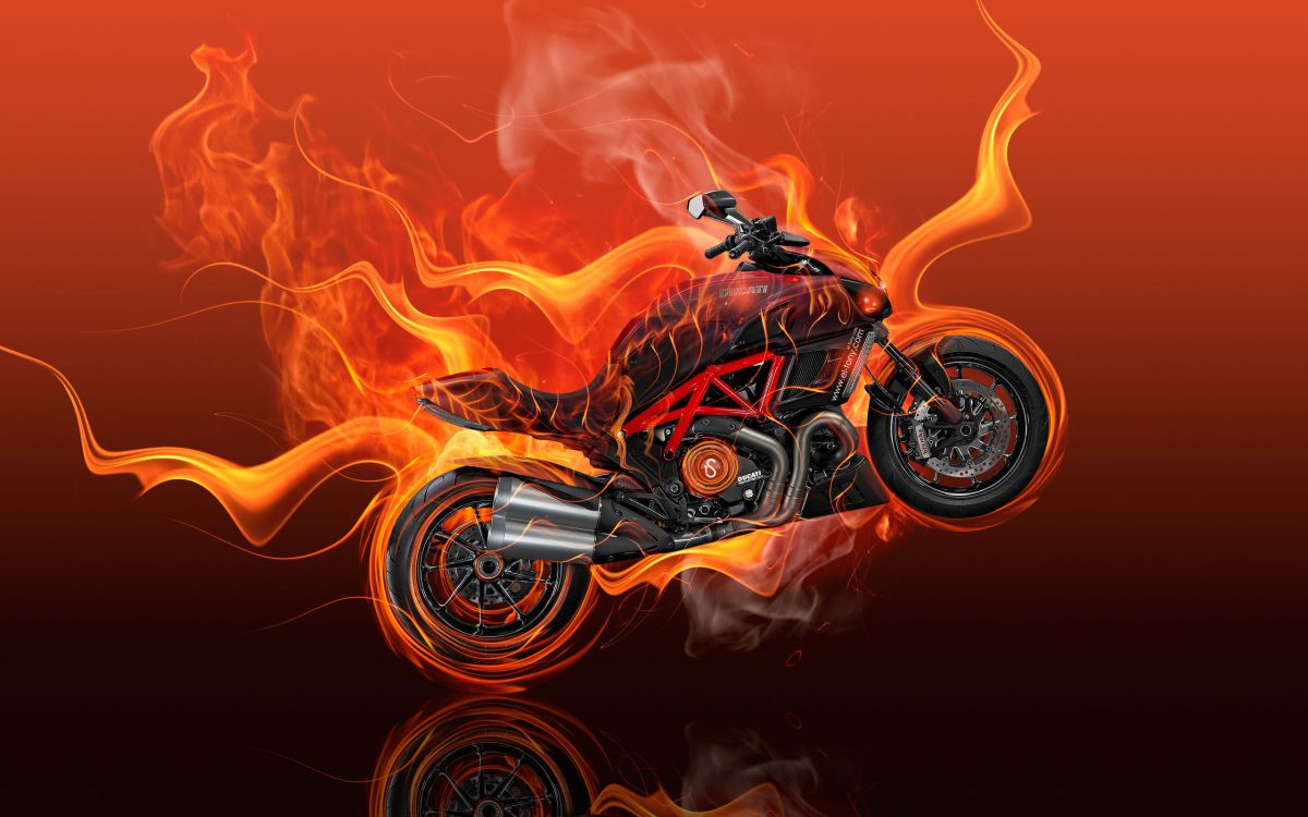 Motocicleta Negra y Roja Con Humo Naranja. Wallpaper in 2560x1600 Resolution