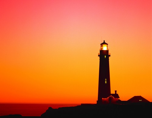 Image silhouette of lighthouse during sunset