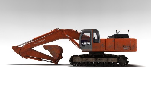 Image orange and black excavator on snow covered ground