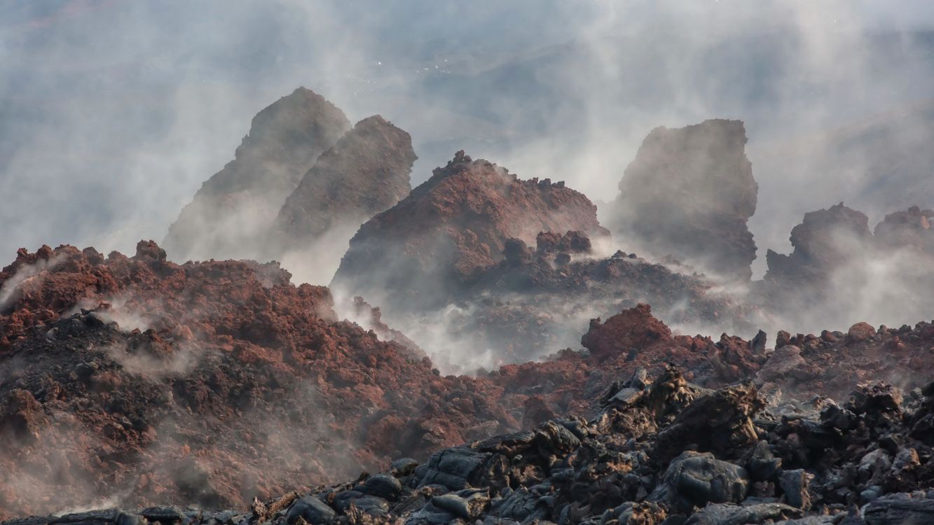 堪察加半岛的火山, 堪察加半岛, 性质, 气氛, 烟雾 壁纸 3840x2160 允许