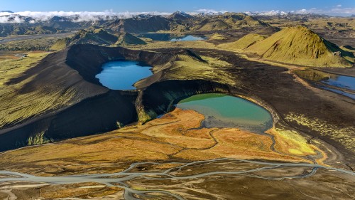 Image iceland, crater lake, body of water, mountainous landforms, natural landscape