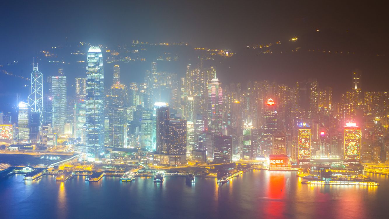 city skyline during night time