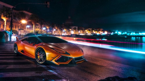 Image blue and black lamborghini aventador on road during night time