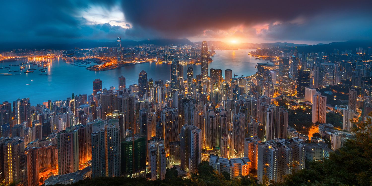 city skyline during night time