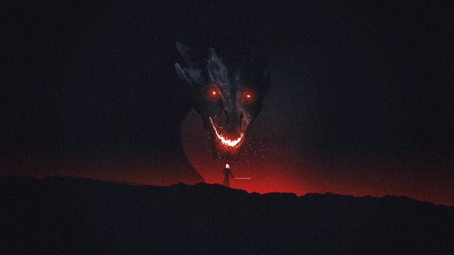 Image black and red dragon on fire during night time