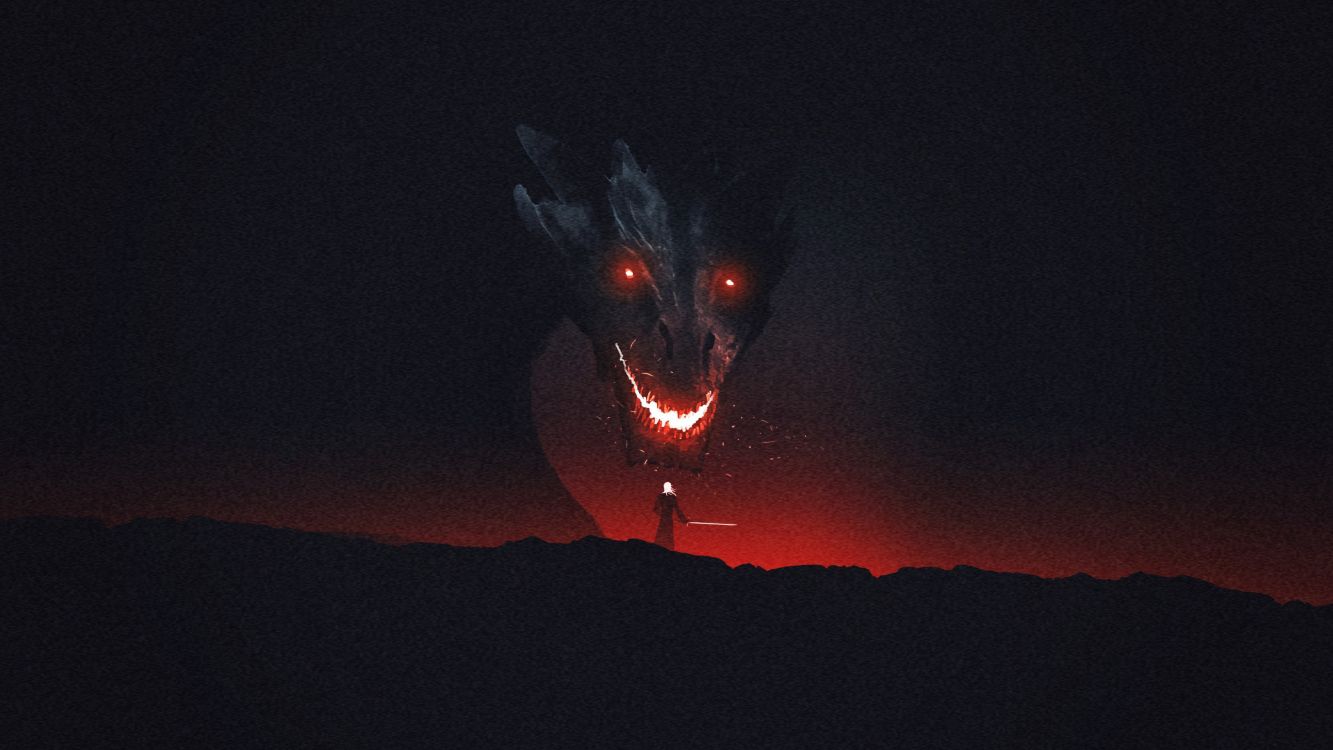 black and red dragon on fire during night time