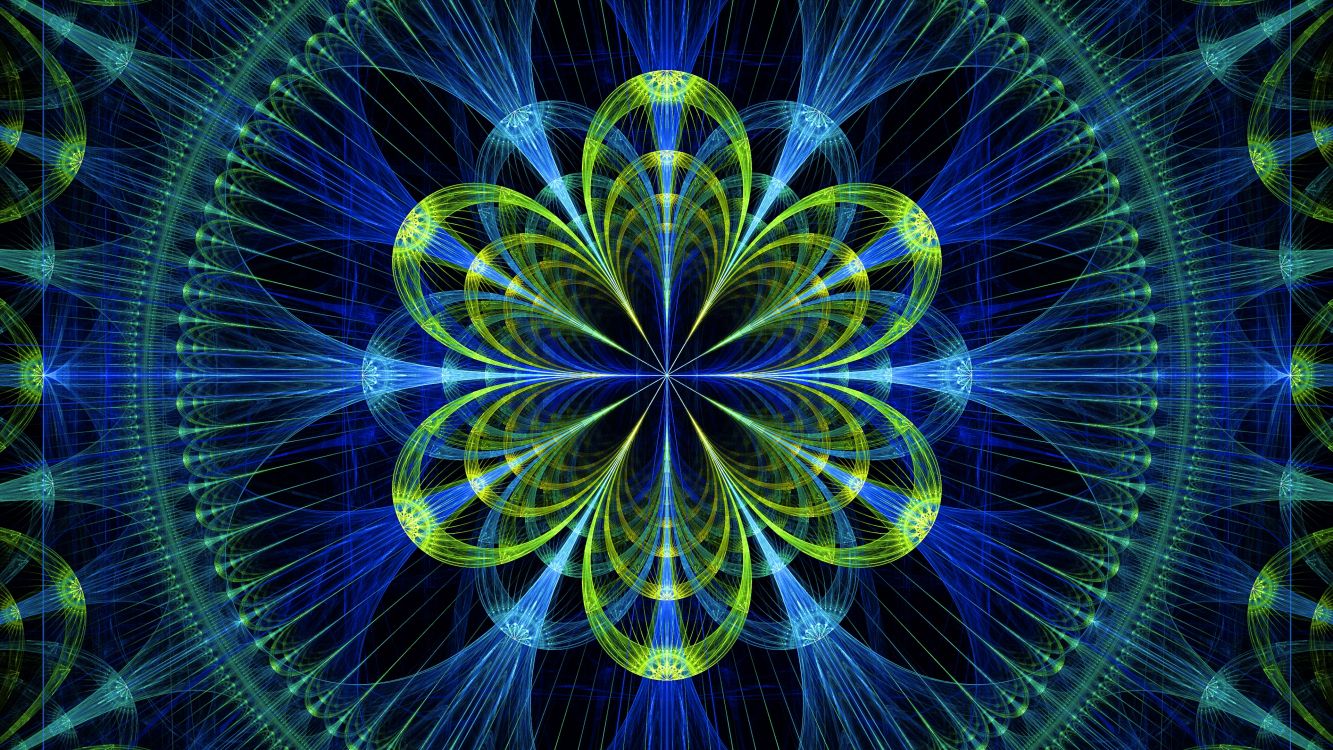 分形技术, 迷幻术, 电蓝色的, 对称, 艺术 壁纸 3840x2160 允许