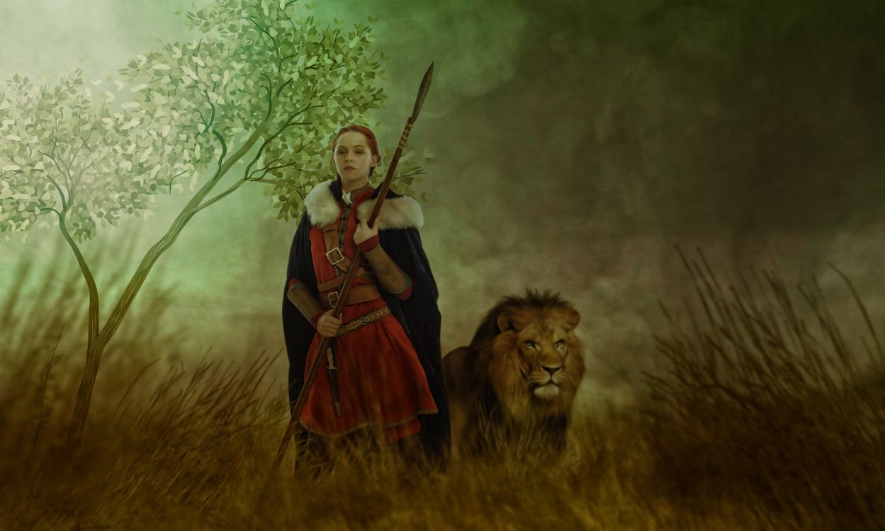 Mann in Rot-braunem Kleid Mit Braunem Stock. Wallpaper in 2048x1229 Resolution