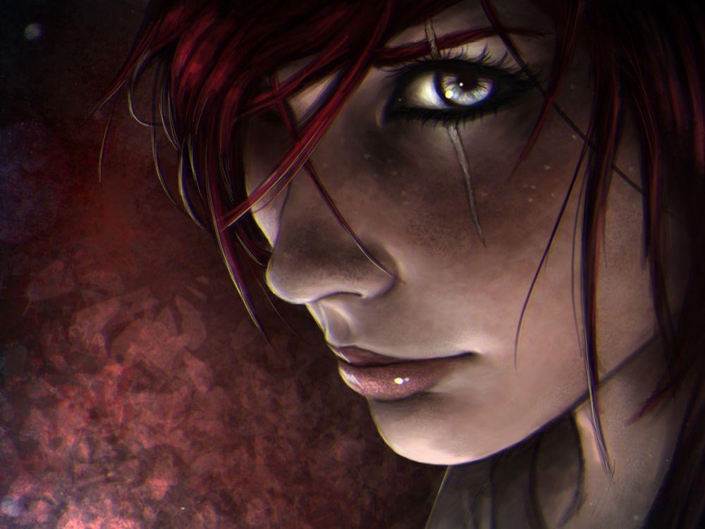 Frau Mit Schwarzen Haaren Und Roten Augen. Wallpaper in 2048x1536 Resolution