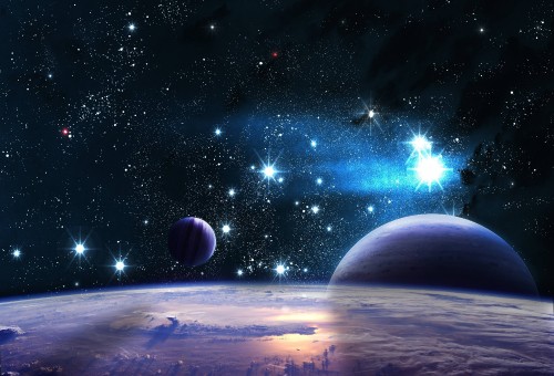 Image blue and white planet with stars