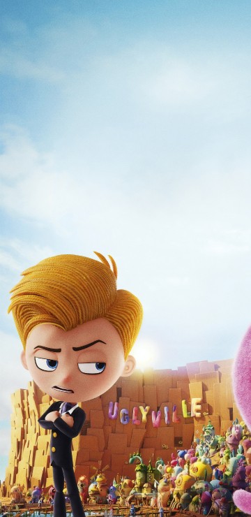 Image purple and pink animal cartoon characters