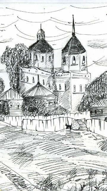 Image black and white castle sketch